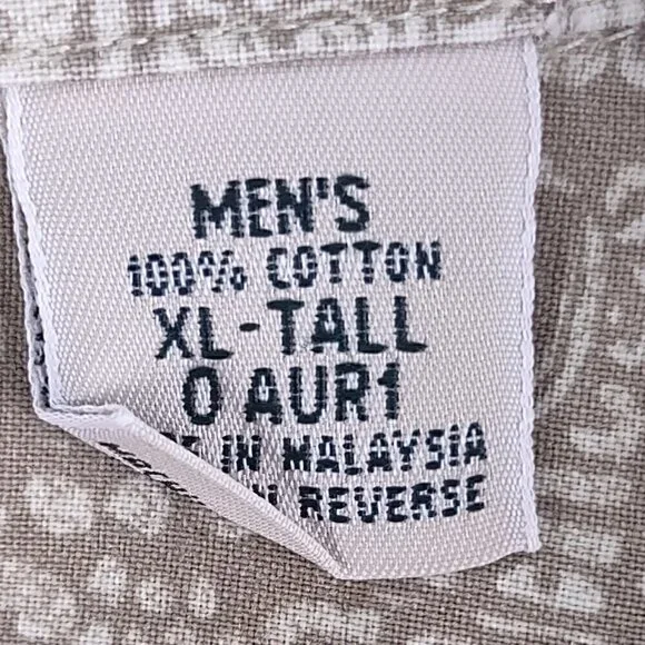 L.L. Bean 100% Cotton Tan Short Sleeve Button Down Hawaiian Shirt Size XLT - Picture 8 of 9